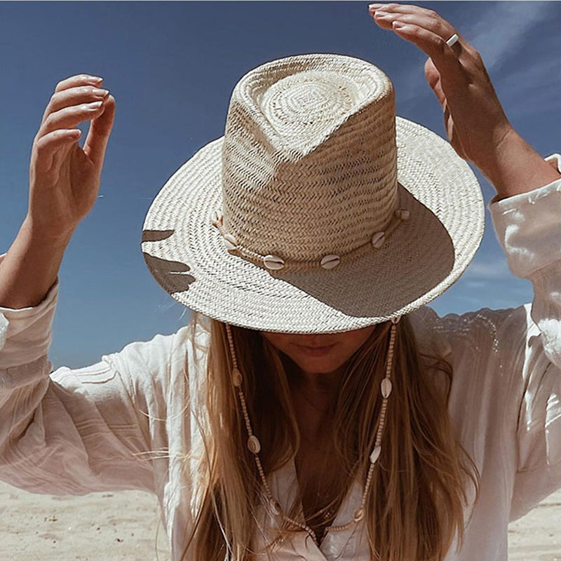 Chapeau de soleil en paille Panama à larges bords pour femme, idéal pour les vacances d'été