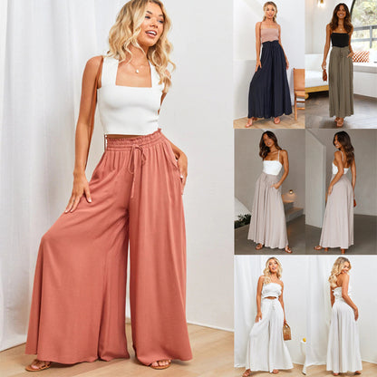 Casual Wide Leg Loose Women's Solid Pants