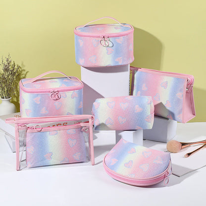 Bolsa de cosméticos con corazón arcoíris y degradado brillante
