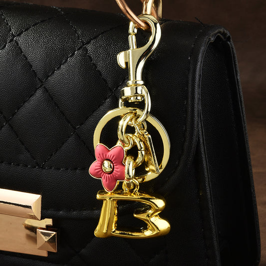 Women Fashion Cute Floral Letter Pendant Keychain