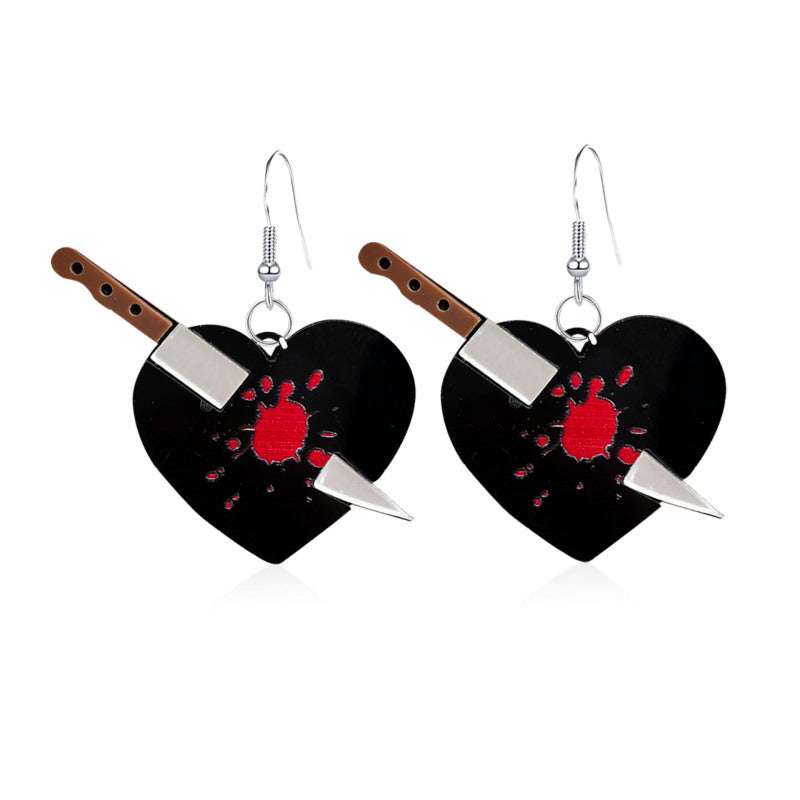 Pendientes acrílicos con forma de corazón sangrante para Halloween, divertidos y creativos.