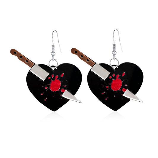 Pendientes acrílicos con forma de corazón sangrante para Halloween, divertidos y creativos.
