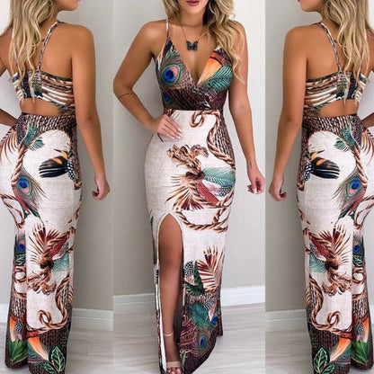Vestido vintage bohemio con estampado floral y escote en V sin mangas para mujer