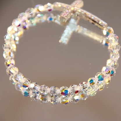 Women Fashion Cross Beaded Bracelet Glass Pink Natural Style