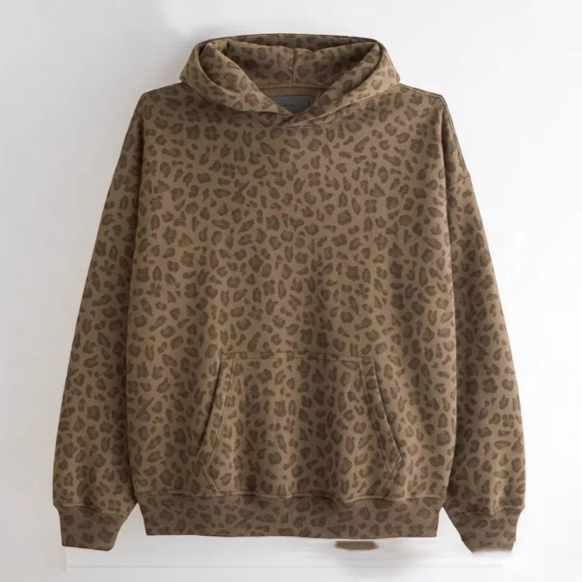 Women Casual Leopard Pattern Long-Sleeve Hoodie