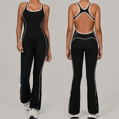 Women Yoga Contrast Stitching Backless Sports Jumpsuits