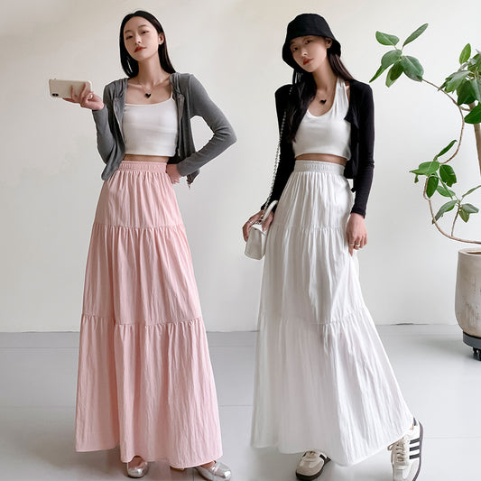 Women Basic Solid Color Long Skirt