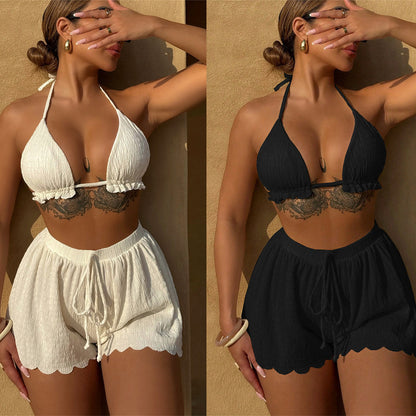 Women Fashion Solid Color Bikini Three Piece Set