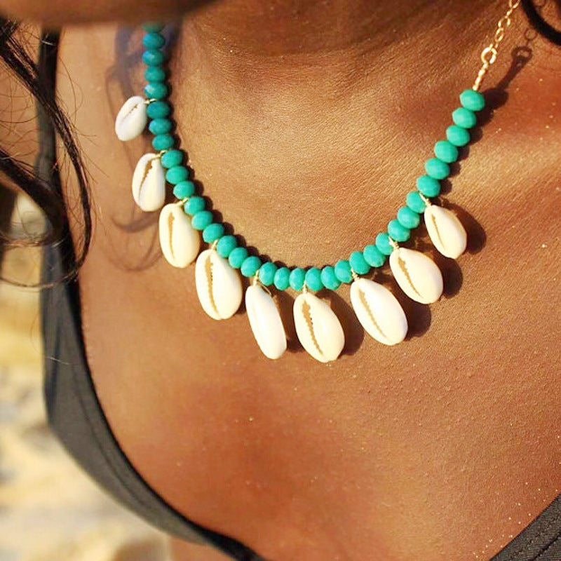 Collar de conchas y cuentas turquesas bohemias para mujer