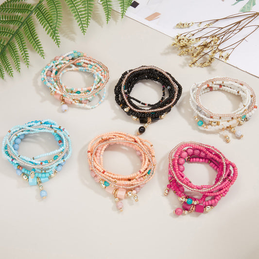 Conjunto de pulseras de cuentas multicapa bohemias para mujer