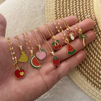 Collar con colgante de fruta de acero inoxidable para mujer, estilo encantador
