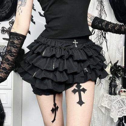 Women Fashion Sexy Gothic Cross Pendant Pleated Culottes