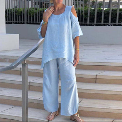 Conjunto de blusa y pantalón de verano de talla grande para mujer