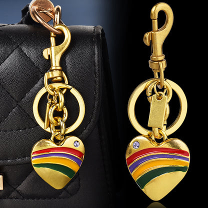 Women Simple Alloy Love Rainbow Pendant Keychain