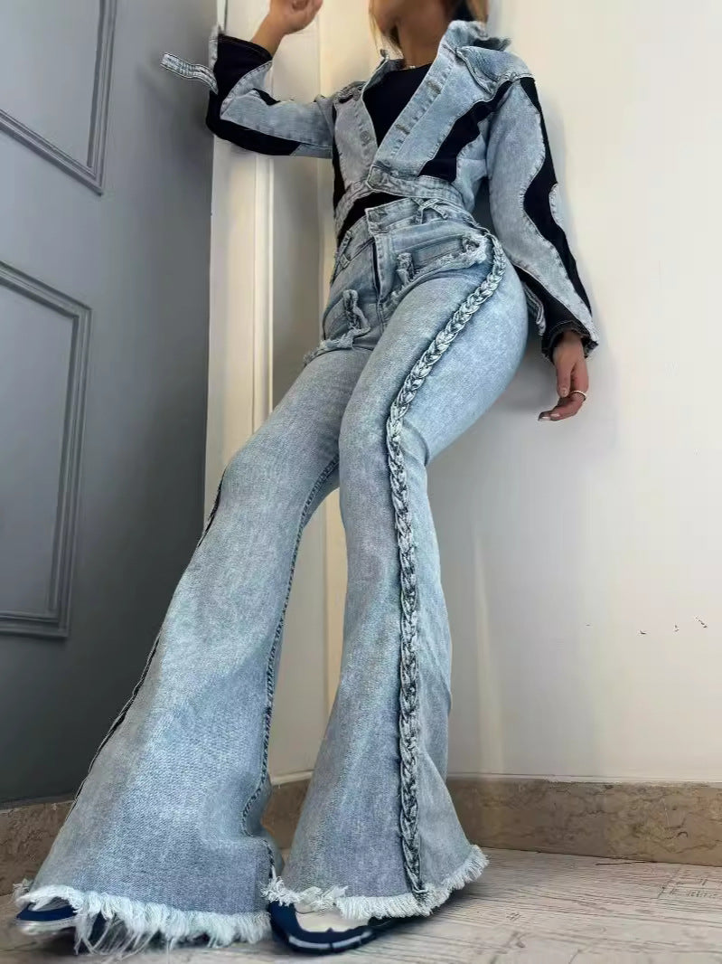 Vaqueros acampanados ajustados de cintura alta y elásticos a la moda para mujer