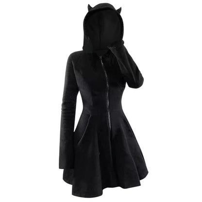 Robe à capuche à manches longues et coutures en velours gothique