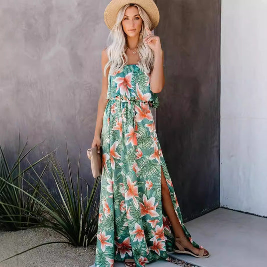Women Summer Vacation Rainforest Floral Maxi Dress