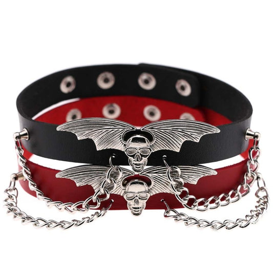 Gargantilla de Halloween punk con alas de murciélago y calavera para mujer
