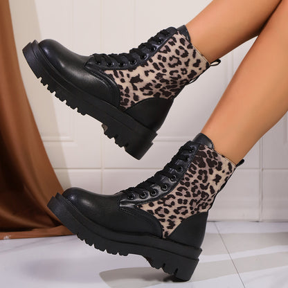 Plus Size Women Leopard Boots with Ankle Length