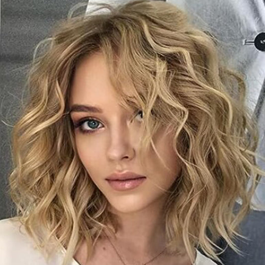 Women Fashion Short Curly Hair Wig in Gold Gradient