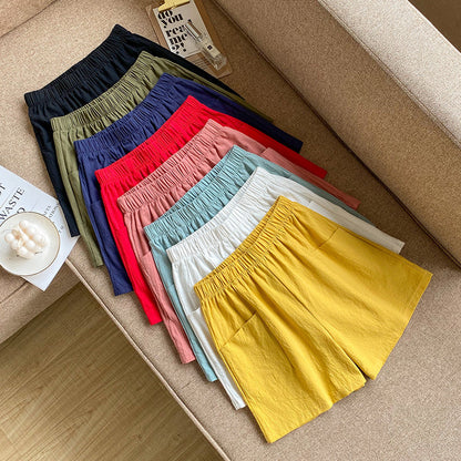 Pantalones cortos casuales de lino y algodón de color liso a la moda para mujer