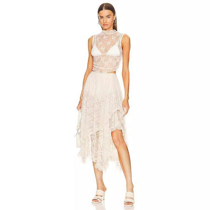 Women Fashion Irregular Lace High Waist Skirt