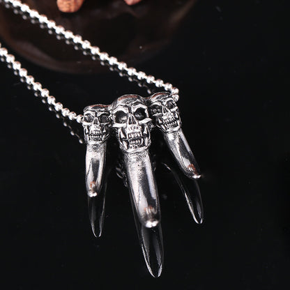 Collar unisex con colgante de diente de lobo y calavera punk para Halloween