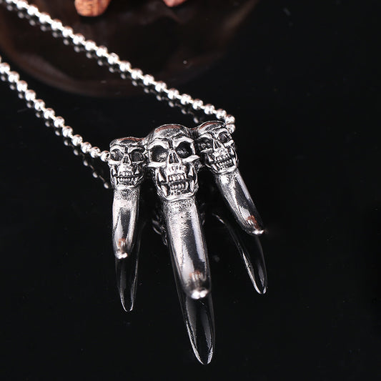 Collar unisex con colgante de diente de lobo y calavera punk para Halloween