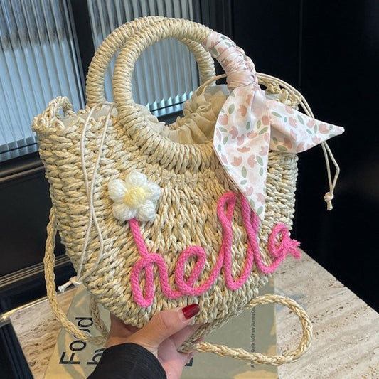 Women Fashion Casual Vacation Straw Woven Beach Handbag