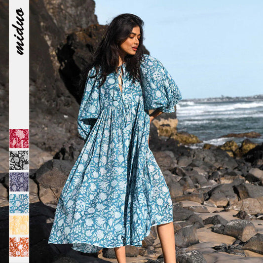 Summer Floral Print Women Loose Casual Boho Dress