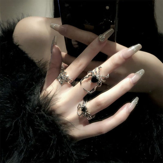 Anillo de araña con diamantes de imitación oscuros vintage para mujer de Halloween