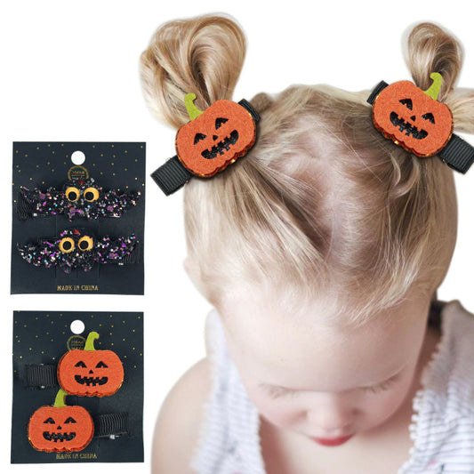Pince à cheveux Halloween pour enfants, motif citrouille et chauve-souris