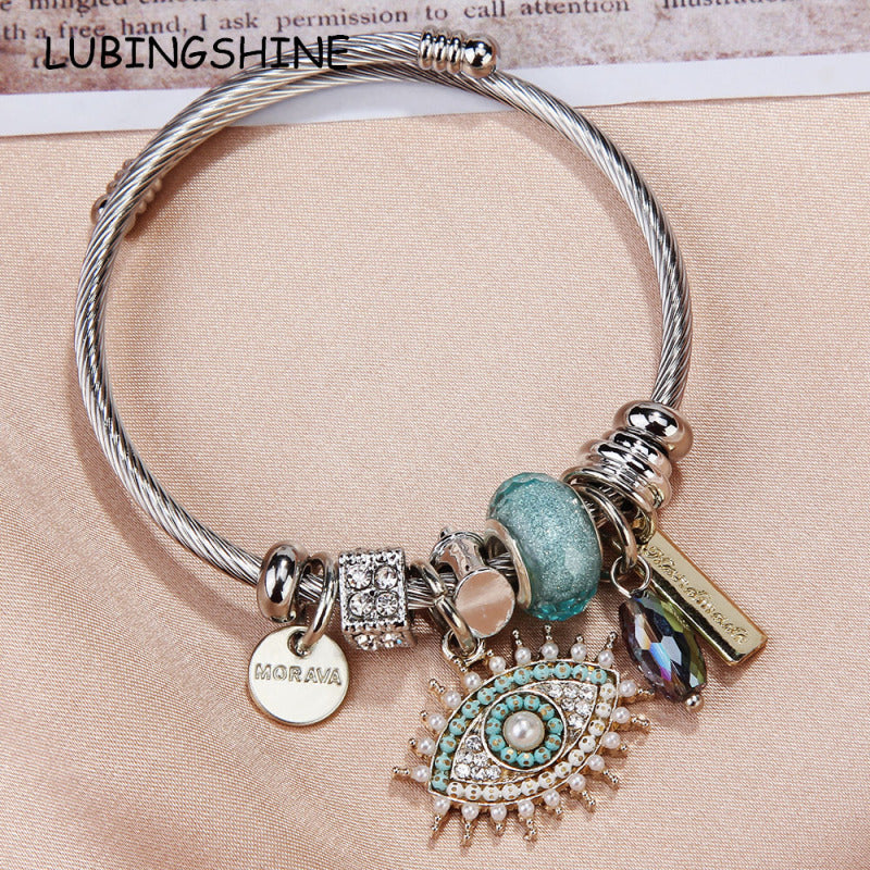 Pulsera exquisita con colgante de ojo de diablo y diamantes de imitación para mujer