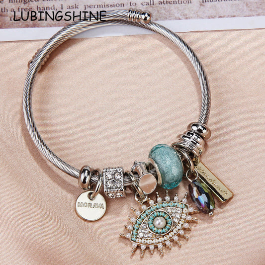 Pulsera exquisita con colgante de ojo de diablo y diamantes de imitación para mujer