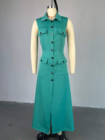 African Women Summer Sleeveless Cardigan Dress in Polyester