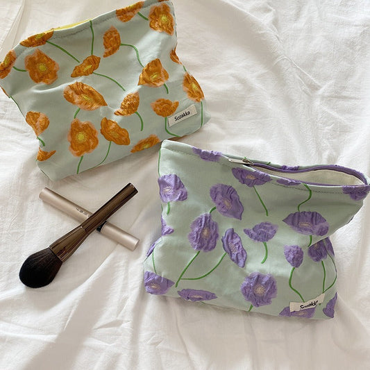 Trousse de maquillage élégante à motif floral avec fermeture éclair