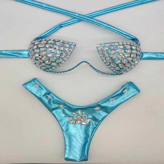 Traje de baño bikini sexy con diamantes de imitación a la moda para mujer