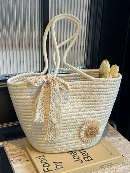 Large Capacity Woven Cotton Tote Beach Bag