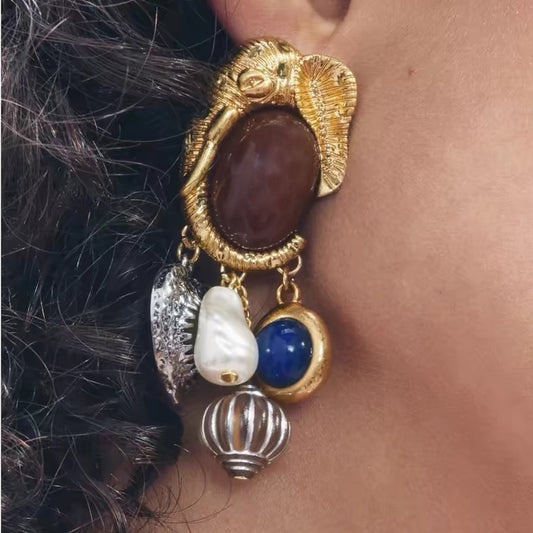 Women Fashion Retro Imitation Pearl Animal Earrings