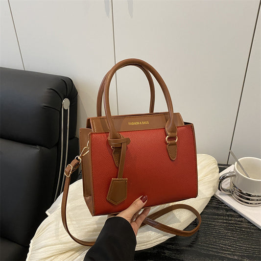 Bolso de mano pequeño cuadrado de PU con bloques de colores, informal y sencillo, a la moda para mujer