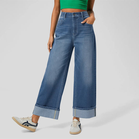 Women Fashion Casual High Waist Wide Leg Jeans