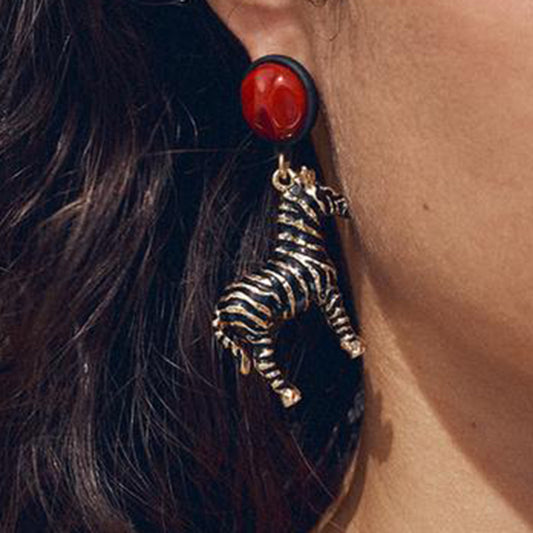 Boucles d'oreilles pendantes zèbre vintage créatives
