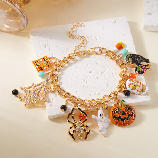 Pulsera de aluminio con diseño de calabaza, fantasma y araña para Halloween
