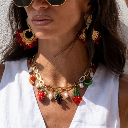 Collar con colgante de fruta estilo pastoral de cobre para mujer
