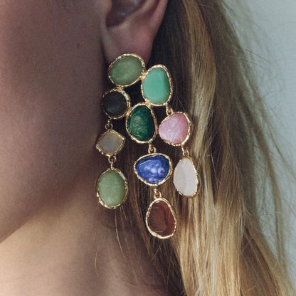 Pendientes colgantes con borlas multicolores para mujer, estilo geométrico, resina de aleación