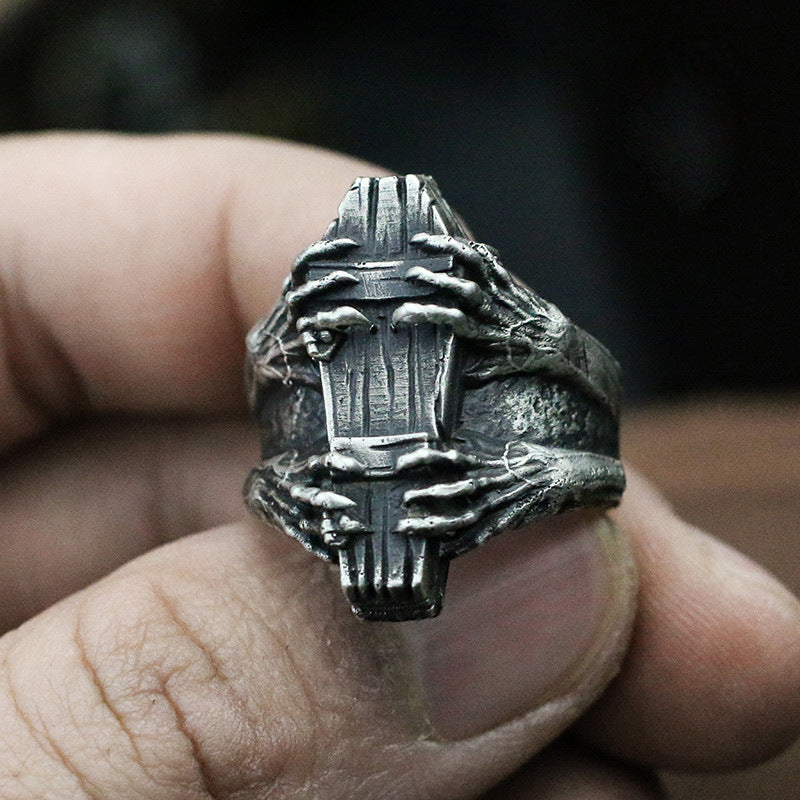 Anillos de calavera de ataúd punk vintage de moda unisex para Halloween