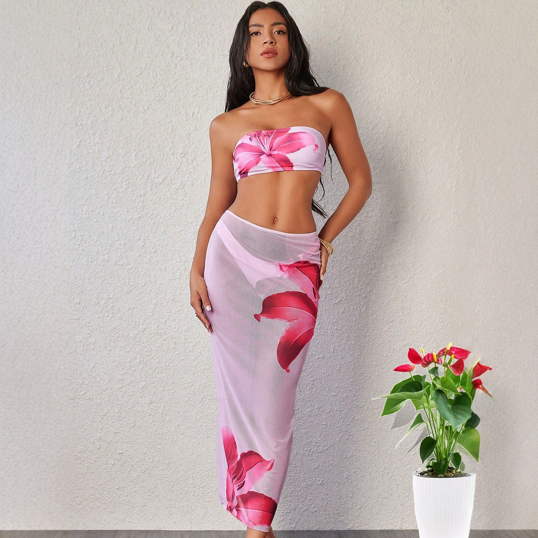 Maillot de bain 3 pièces sexy à imprimé floral pour femme
