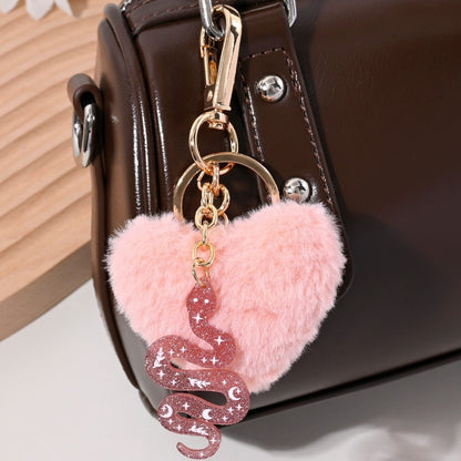 Plush Heart Snake Pendant Keychain Lovable Wind Style