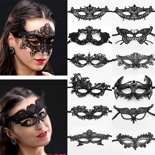 Máscara de mascarada de encaje negro simple de moda para mujer para fiesta
