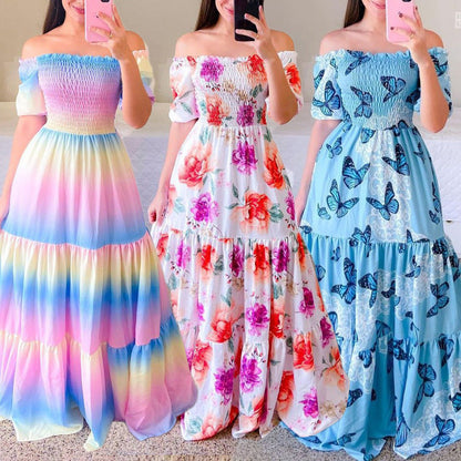 Vestido largo floral arcoíris para mujer para vacaciones de verano